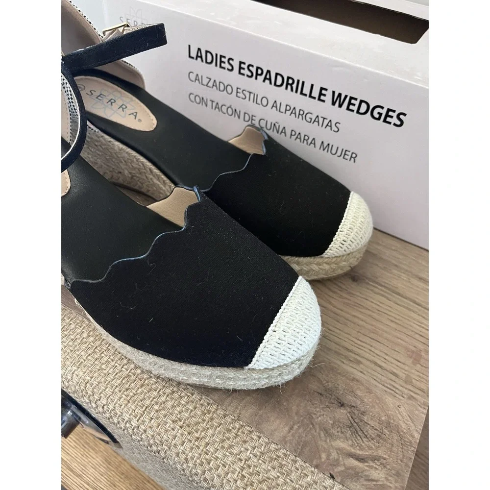 New! Serra Ladies' Espadrille Wedges Black and White Women's Size US 9